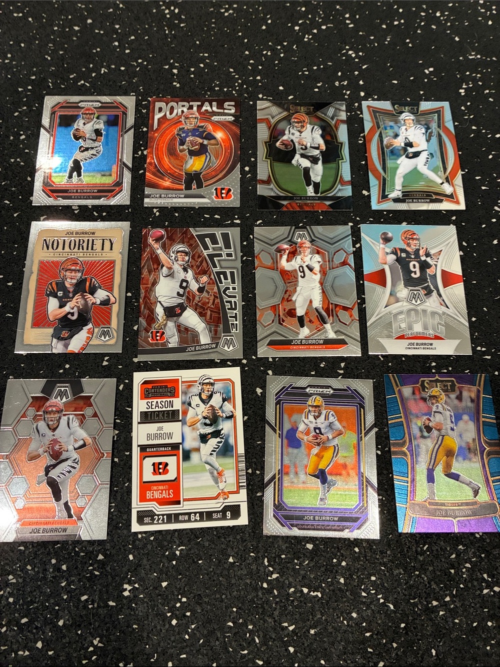 Panini Joe Burrow Football Card Lot - Black, Orange, White